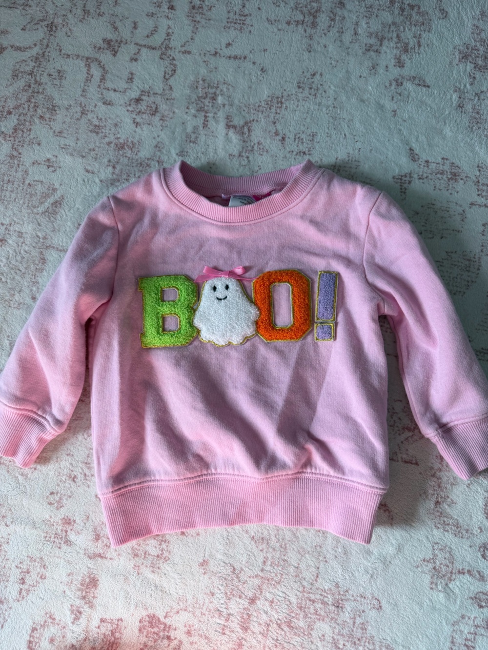 Good Lad Pink Sweatshirt with Colorful BOO Appliqué